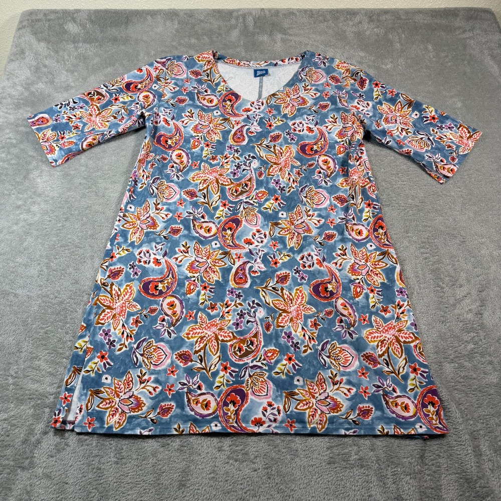 RipSkirt Dress Womens Medium Large Blue Paisley Floral Bamboo Blend Tunic Summer